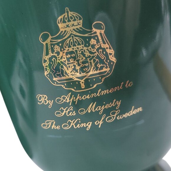 2 Gevalia Kaffe Green Footed Pedestal Mugs Gold Royal Emblem King of Sweden Coff - Picture 2 of 10